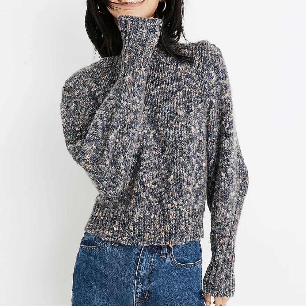 Madewell Pleat-Shoulder Pullover Sweater - Multicolor Blue Marled​​​​​​​​​​​​​​